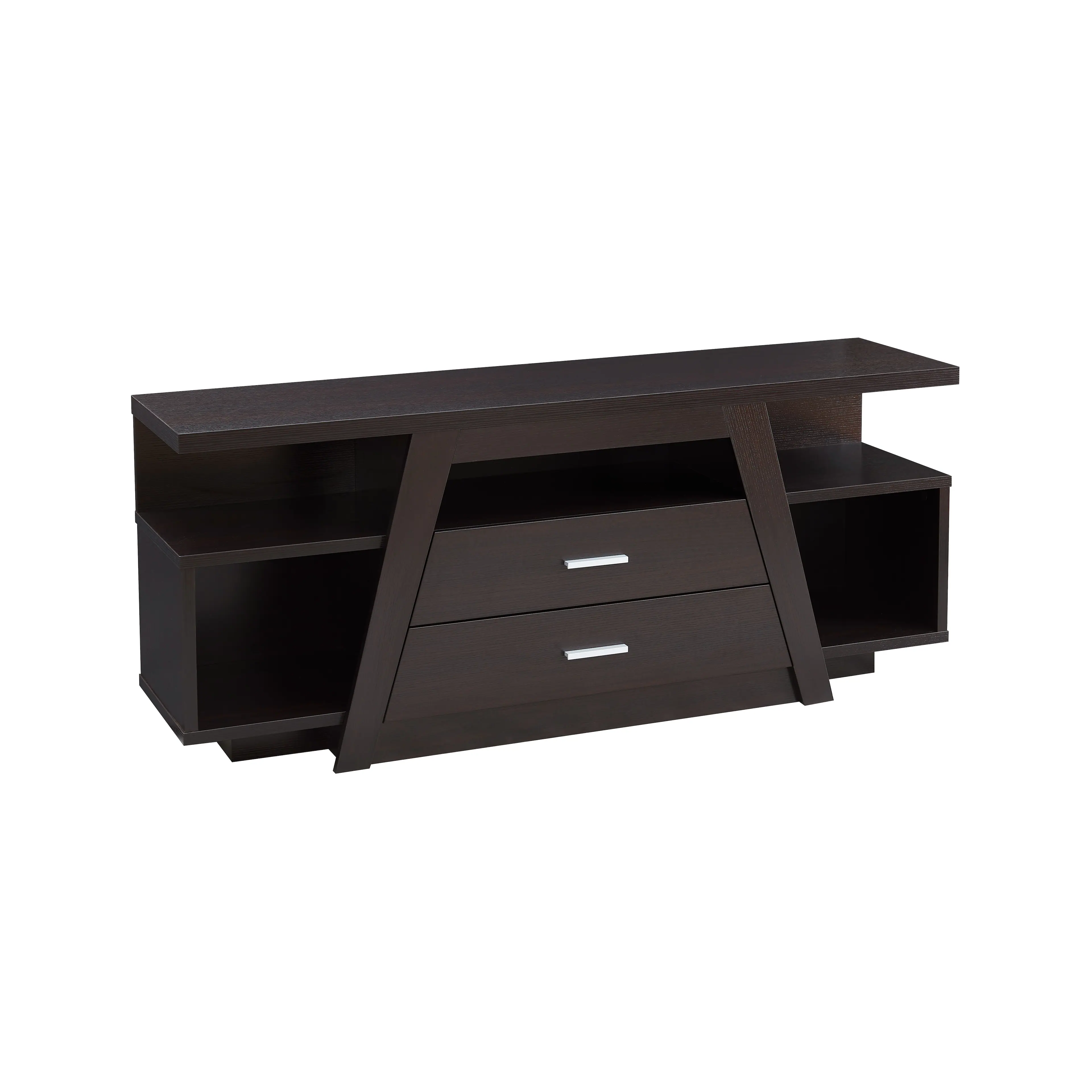 Alt View 1. APRILSOUL - Two drawer tv stand cabinet tall with two cubbies divided shelf modern design - Espresso.