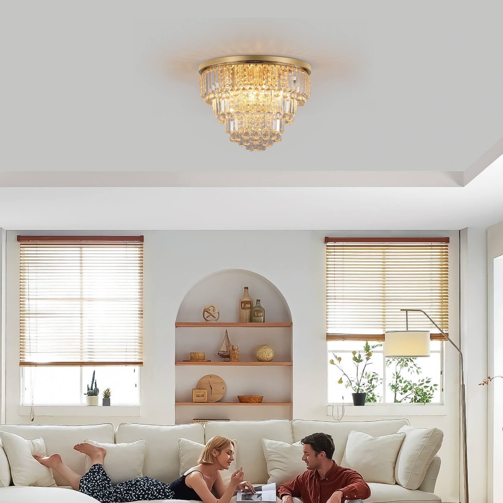 Left. Tiramisubest - Gold luxury modern style crystal lights,large ceiling chandeliers,dining room,living room,bedroom (No Bulbs) - Gold.