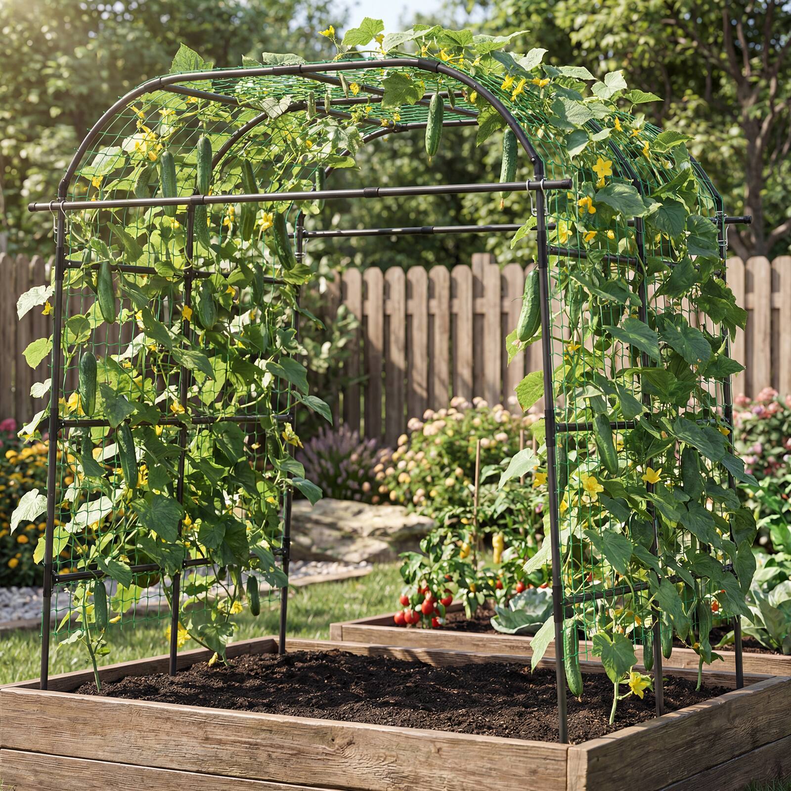 Alt View 3. Costway - Costway Metal Garden Arch Trellis for Climbing Plants Outdoor, Wide Cucumber Trellis - Black.