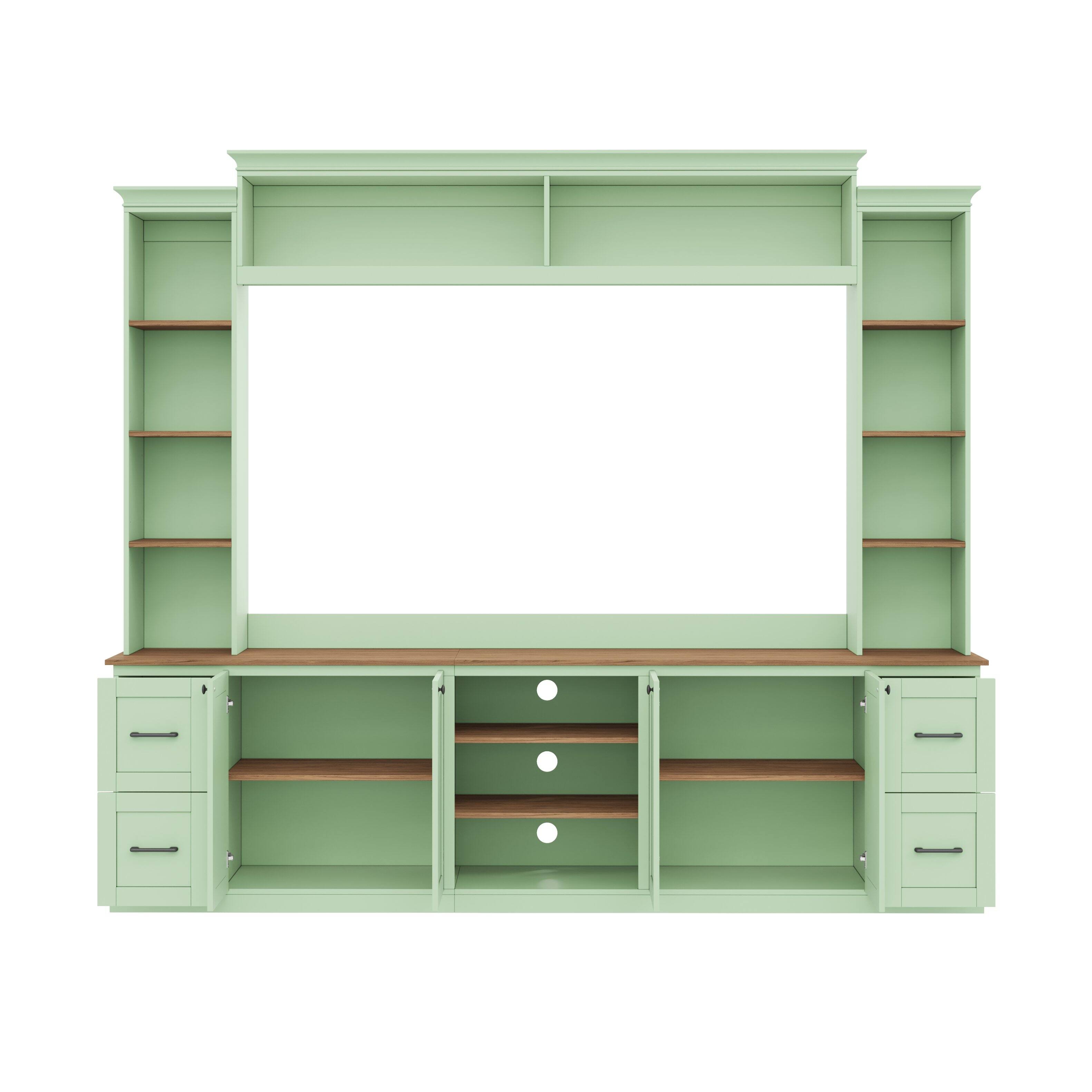 Angle. Whisen - 70" 4-in-1 TV Stand, Entertainment Center Wall Unit with Storage Drawers and Bookshelf - Mint Green.