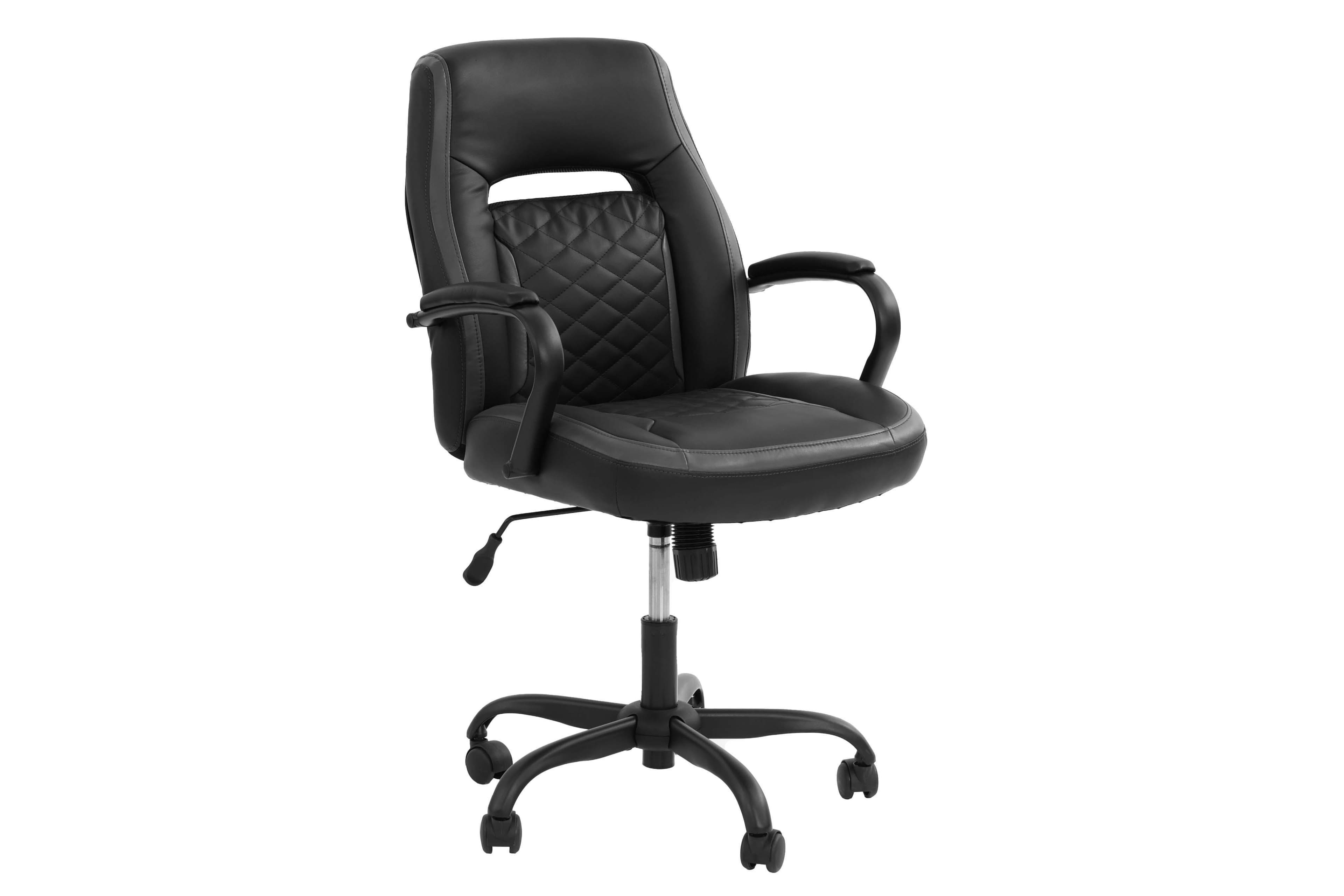 Spaco - Faux Leather Executive Office Chairs Unique Design Ergonomic Design Casters Plush Padded Chair with Arms - Black+Grey