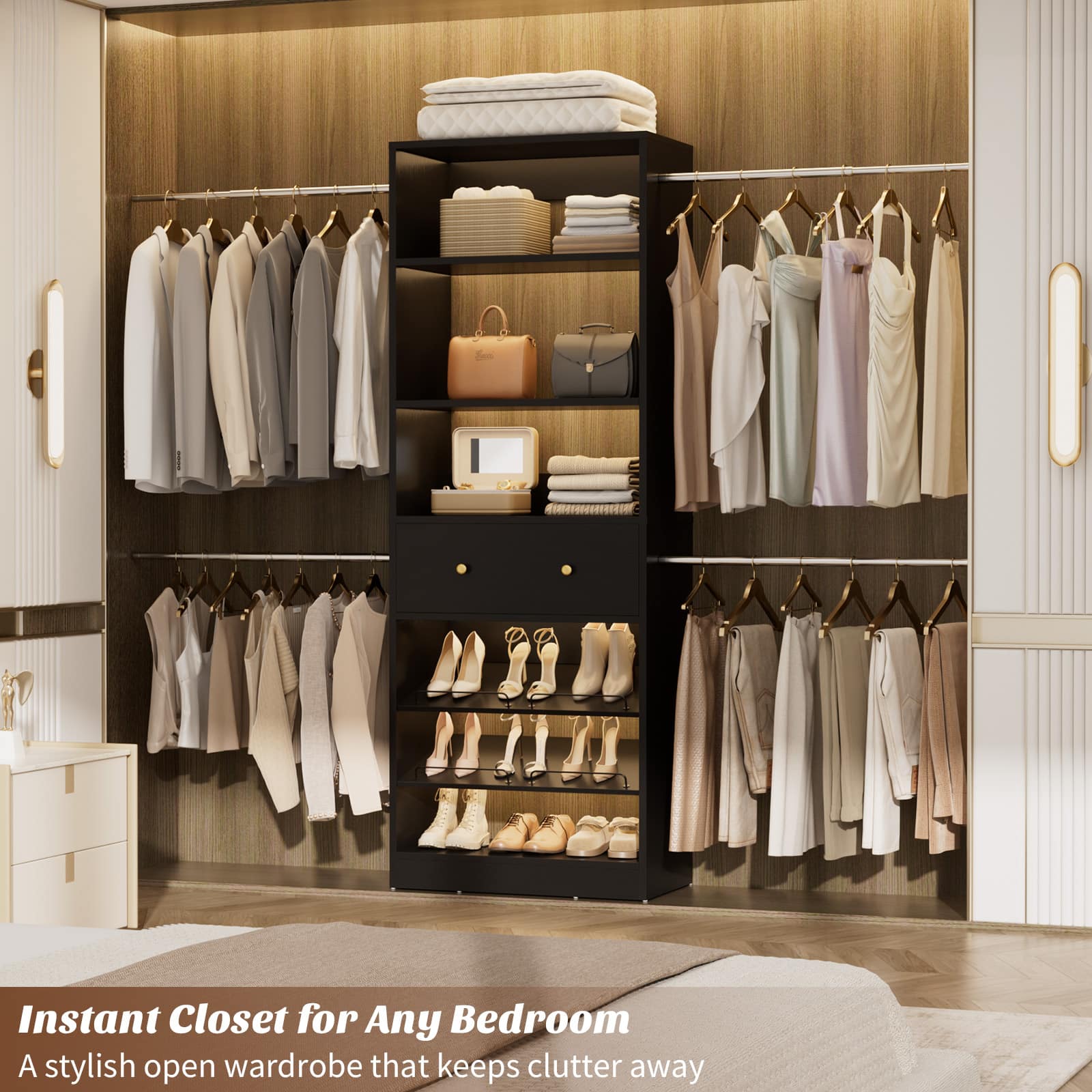 Aheaplus 21.5'' 117.7'' Adjustable Closet System with Drawer