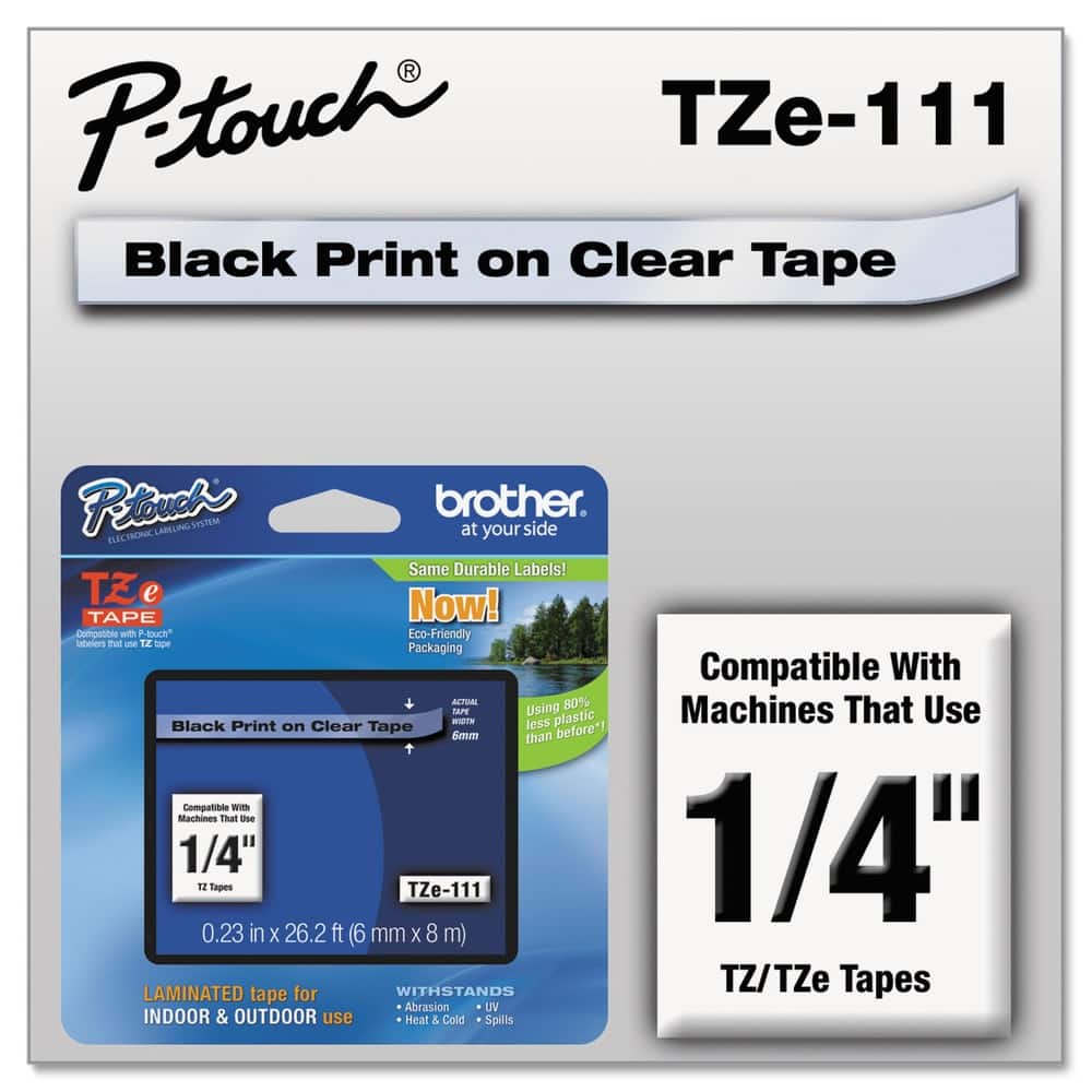 Brother - P-Touch TZE111 0.23 in. x 26.2 ft. TZe Standard Adhesive Laminated Labeling Tape - Black on - Clear