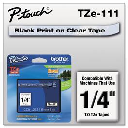 Brother - P-Touch TZE111 0.23 in. x 26.2 ft. TZe Standard Adhesive Laminated Labeling Tape - Black on - Clear