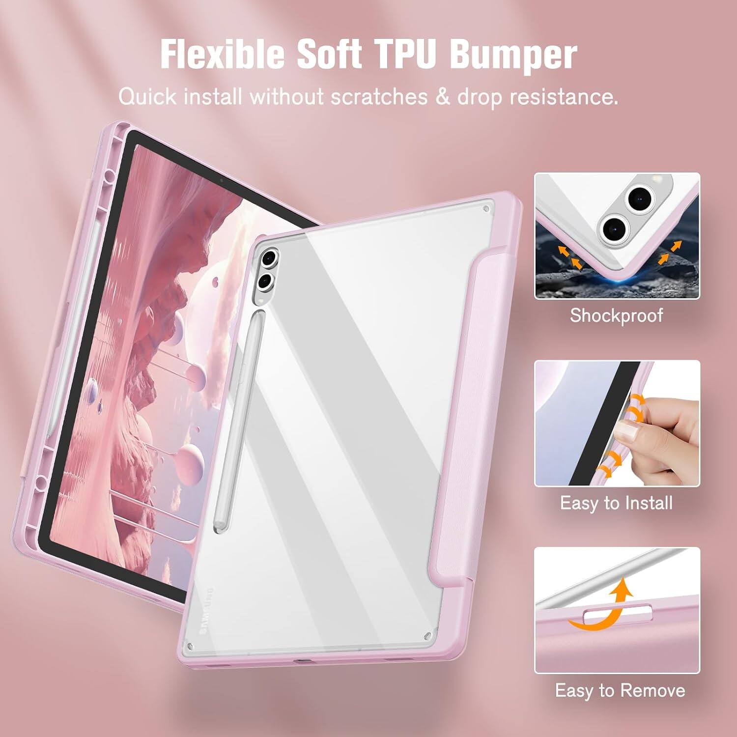 Flexible Soft TPU Bumper  
Quick install without scratches & drop resistance.  
Shockproof  
Easy to Install  
Easy to Remove