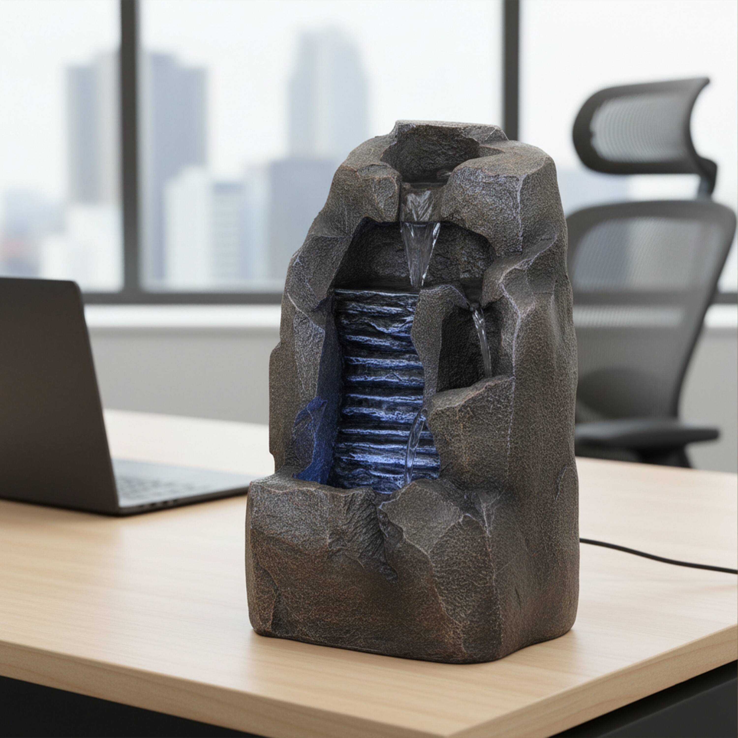 Alt View 7. Sunnydaze - Stony Rock Waterfall Resin Indoor Tabletop Water Fountain - 11 in - Grey.