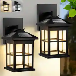 Nordic Hygge - Solar Wall Lights Outdoor, Aluminum Solar Porch Lights Outdoor, Warm White/Cool White Selectable Exterior Waterproof - Black
