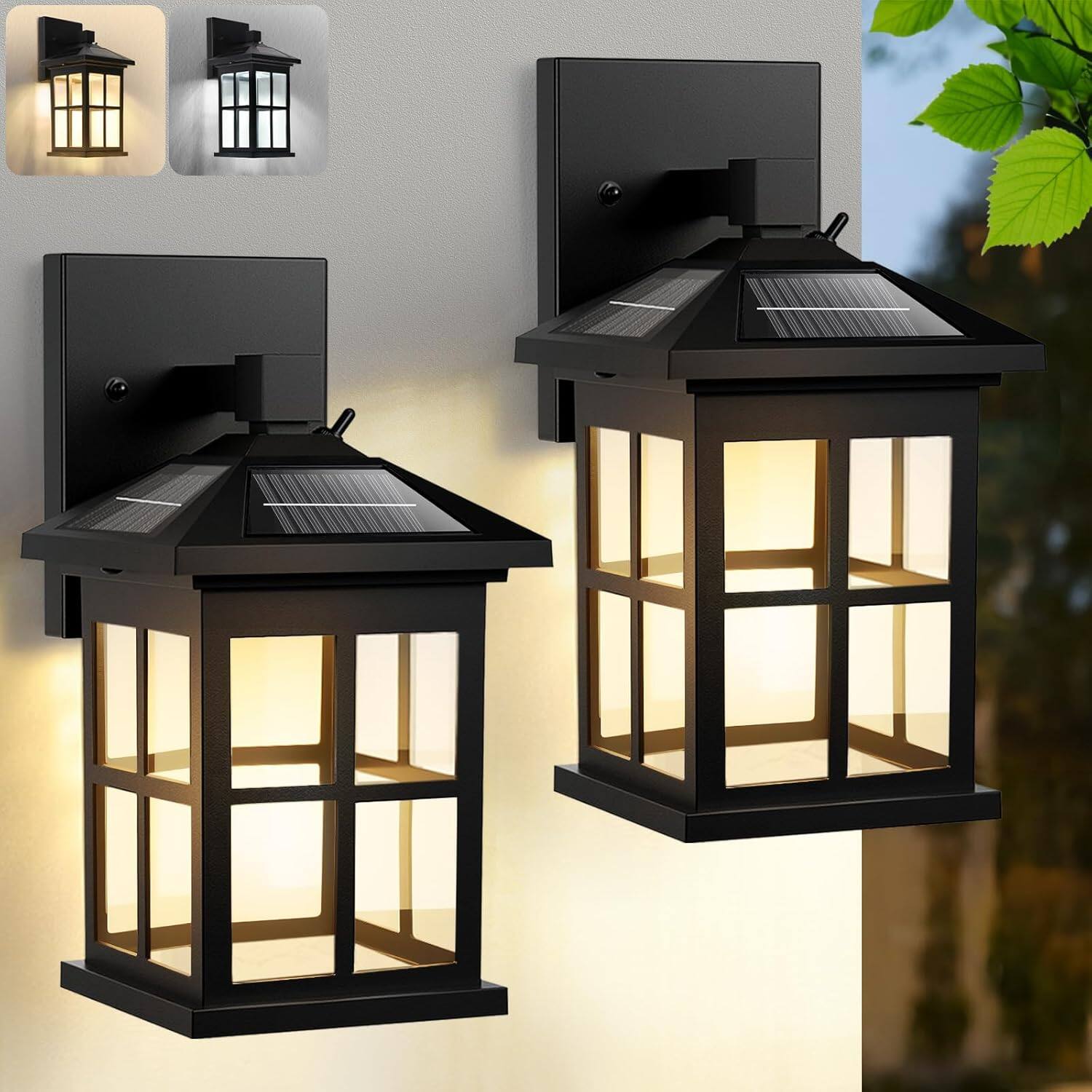 Front. Nordic Hygge - Solar Wall Lights Outdoor, Aluminum Solar Porch Lights Outdoor, Warm White/Cool White Selectable Exterior Waterproof - Black.