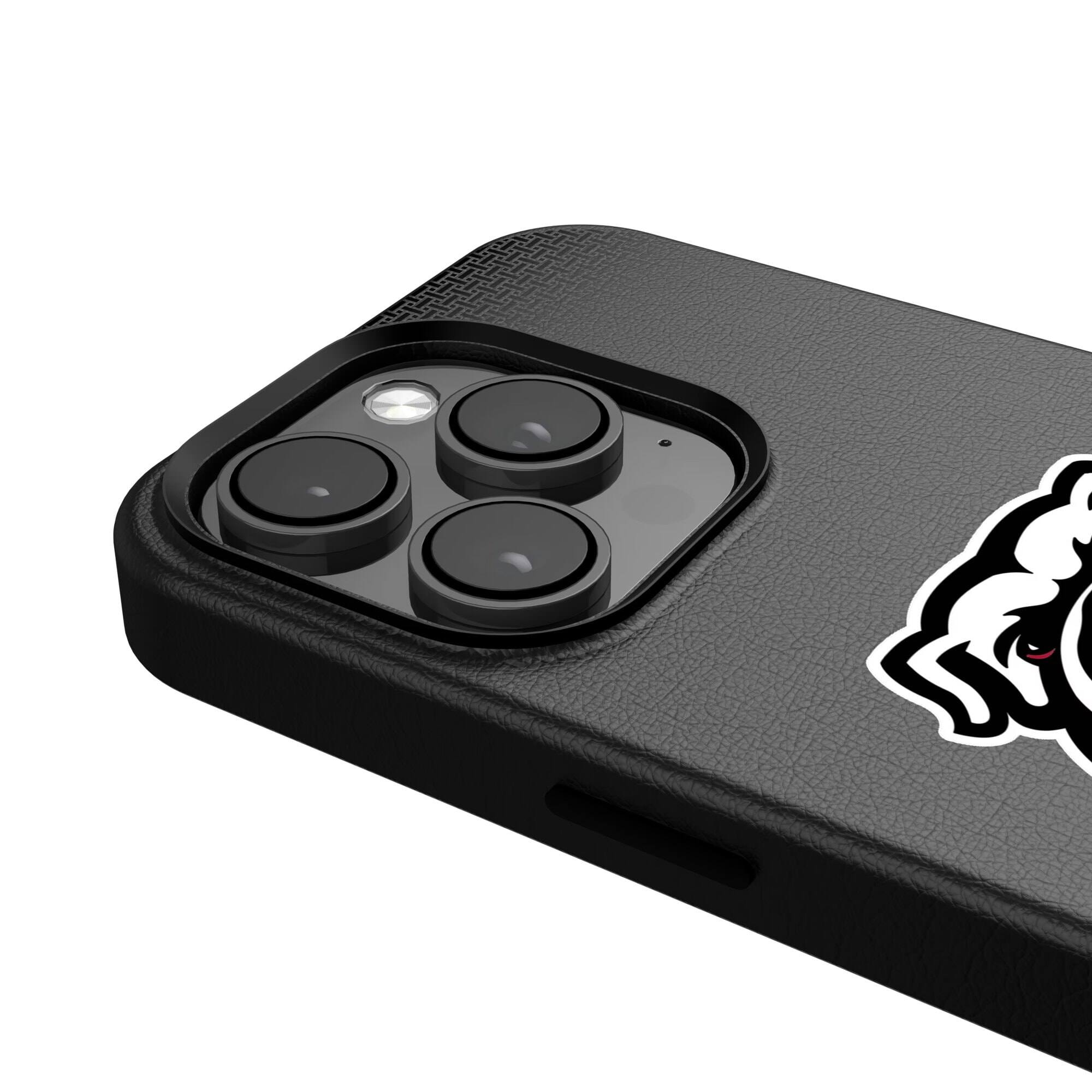 Alt View 3. Keyscaper - Georgia Bulldogs Linen Logo iPhone Magnetic Bump Case - 15 Plus - Black.
