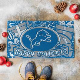Evergreen Enterprises - Detroit Lions 28" x 16" Happy Holidays Christmas Turf Door Mat - Multicolor