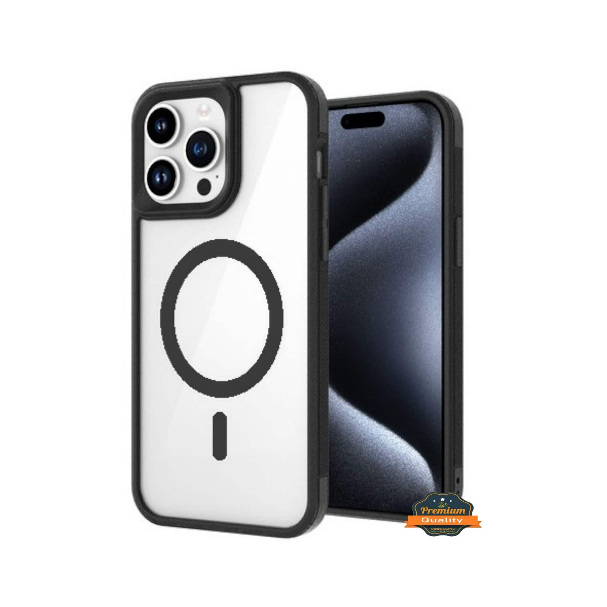 Gravity Ridge - Magnetic Case for iPhone 15 Pro Clear Phone Case Magsafe Slim & Tough, Pocket-friensly Transparent Cover - Black