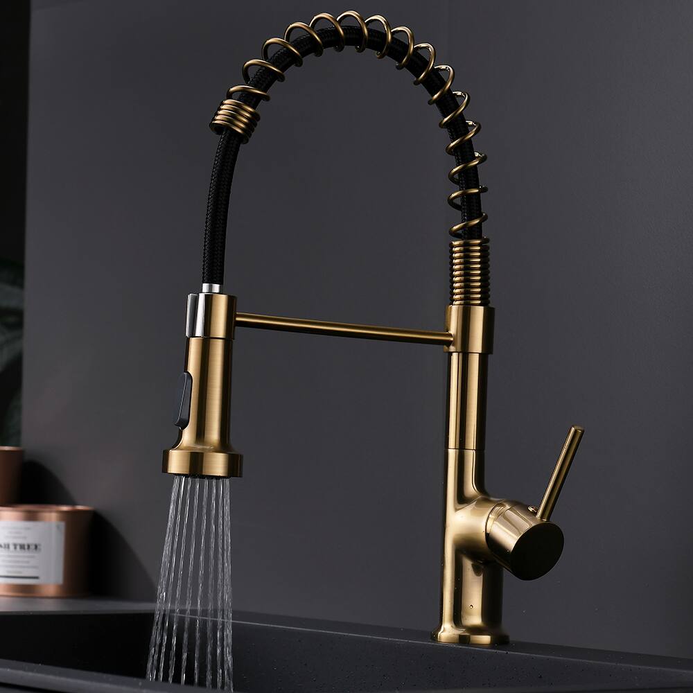 Angle. Siljoy - Commercial Kitchen Faucet with Pull Down Sprayer, Single Handle Single Lever Kitchen Sink Faucet - Gold.
