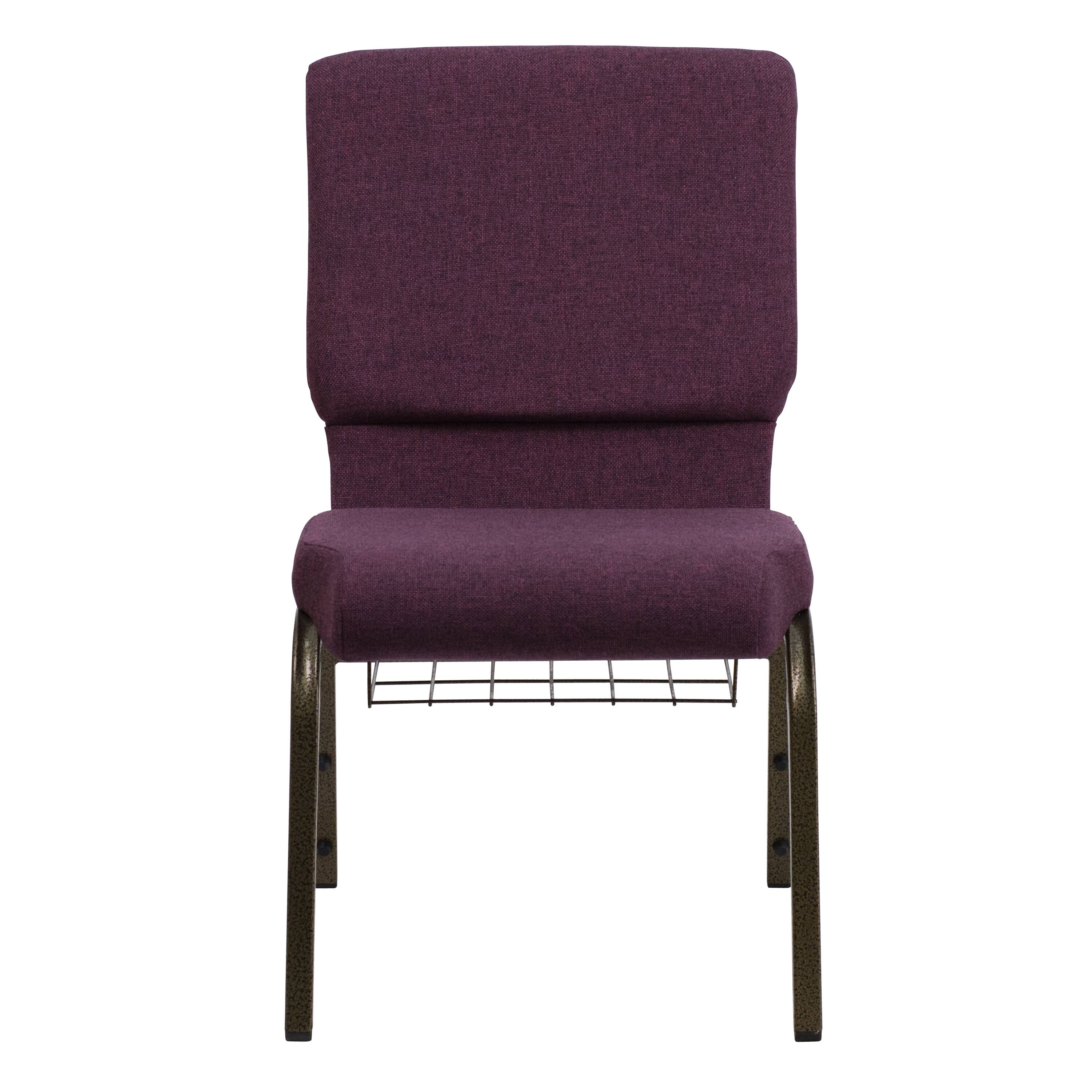 Alt View 5. Emma + Oliver - 4 Pack 18.5''W Church Chair with Book Rack - Plum Fabric/Gold Vein Frame.