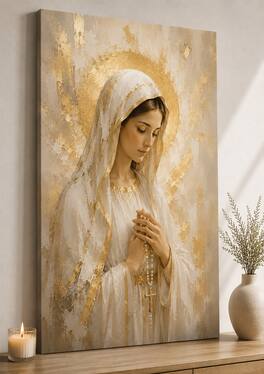 FC Design - Large Divine White Madonna Wall Art Canvas Print 24x36" Elegant Faith Meditation Painting for Home Decor - MultiColor