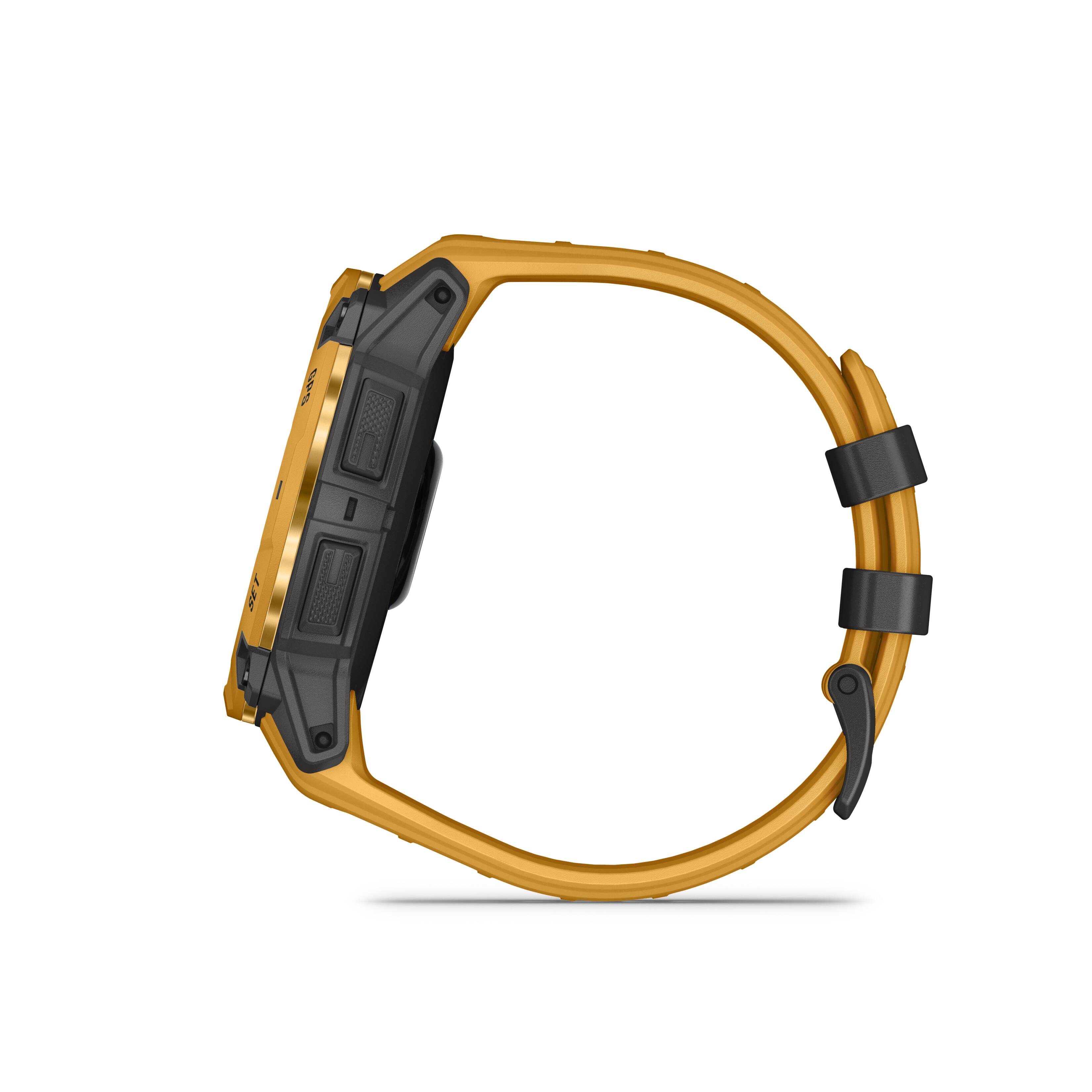 Back. Garmin - Instinct 3 Solar GPS Smartwatch 50 mm Fiber-reinforced Polymer - Solar Sunburst with Sunburst/Gray Band.