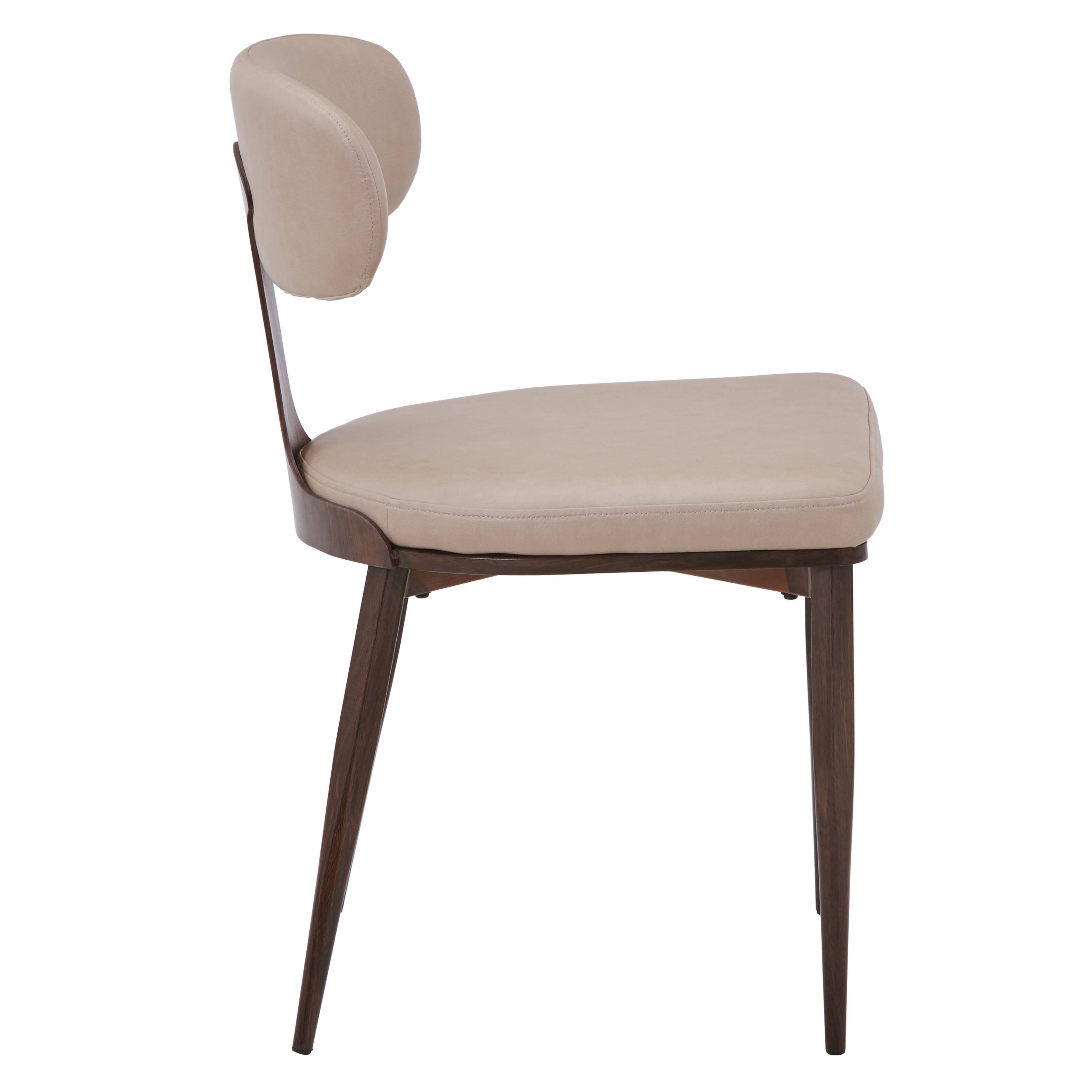 Alt View 4. LeisureMod - Dilenny Modern Upholstered Leather Dining Chair with Tapered Powder-Coated Steel Legs & Curved Back - Taupe.