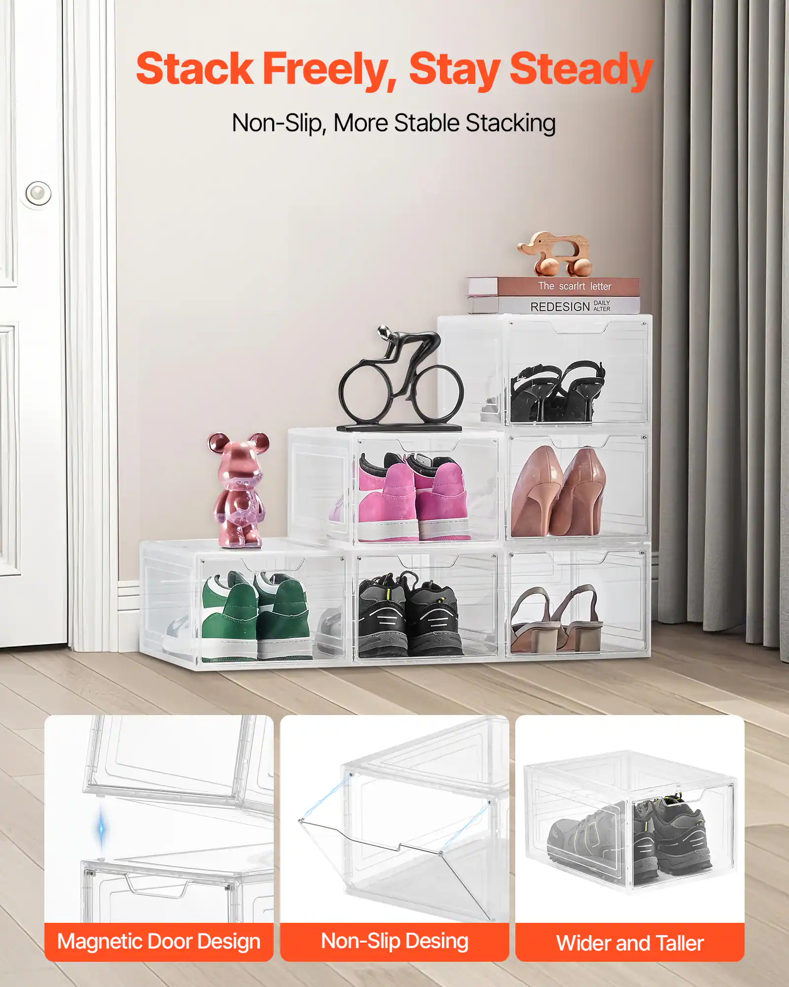 Stack Freely, Stay Steady
Non-Slip, More Stable Stacking
Magnetic Door Design
Non-Slip Design
Wider and Taller