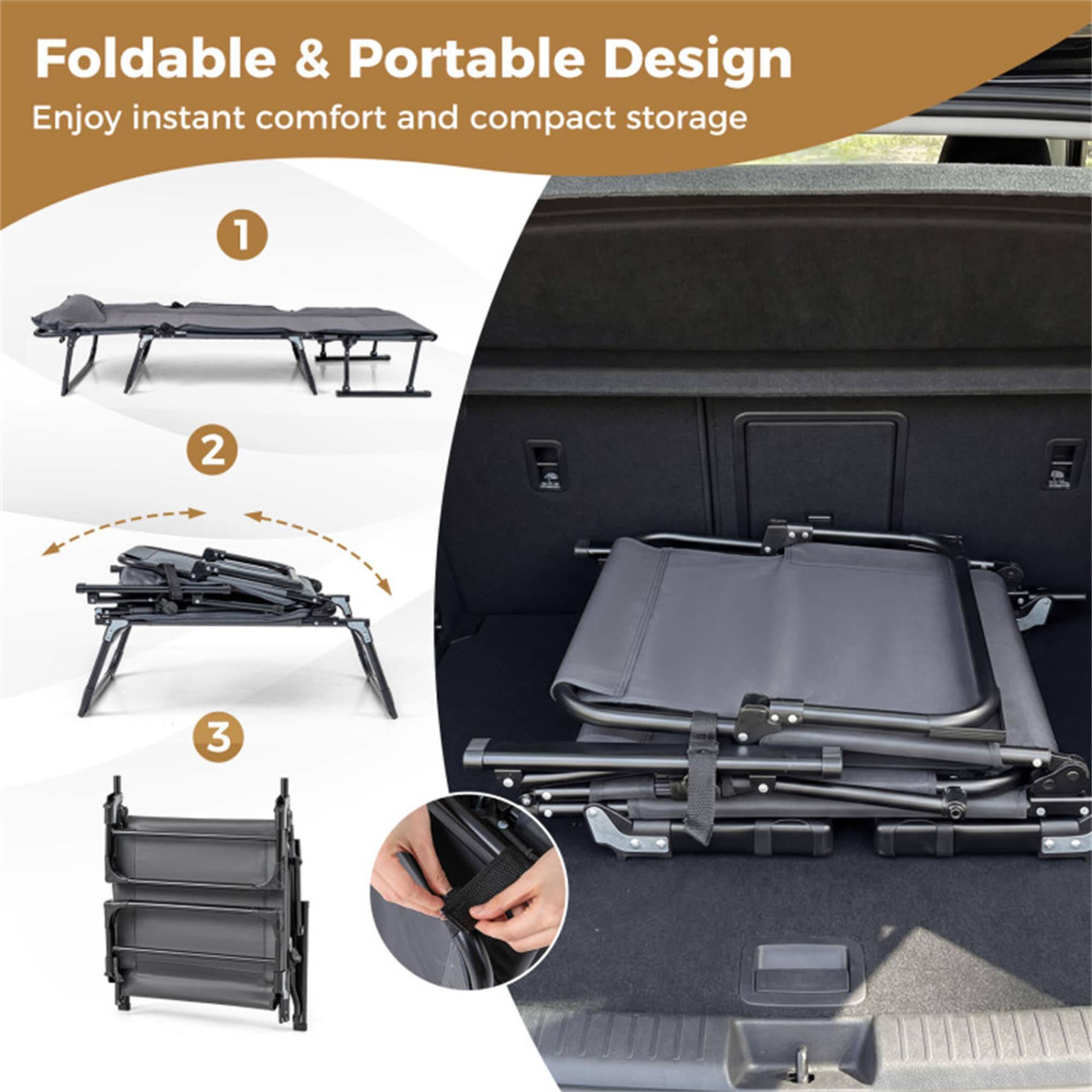 Foldable & Portable Design  
Enjoy instant comfort and compact storage  

1  
2  
3