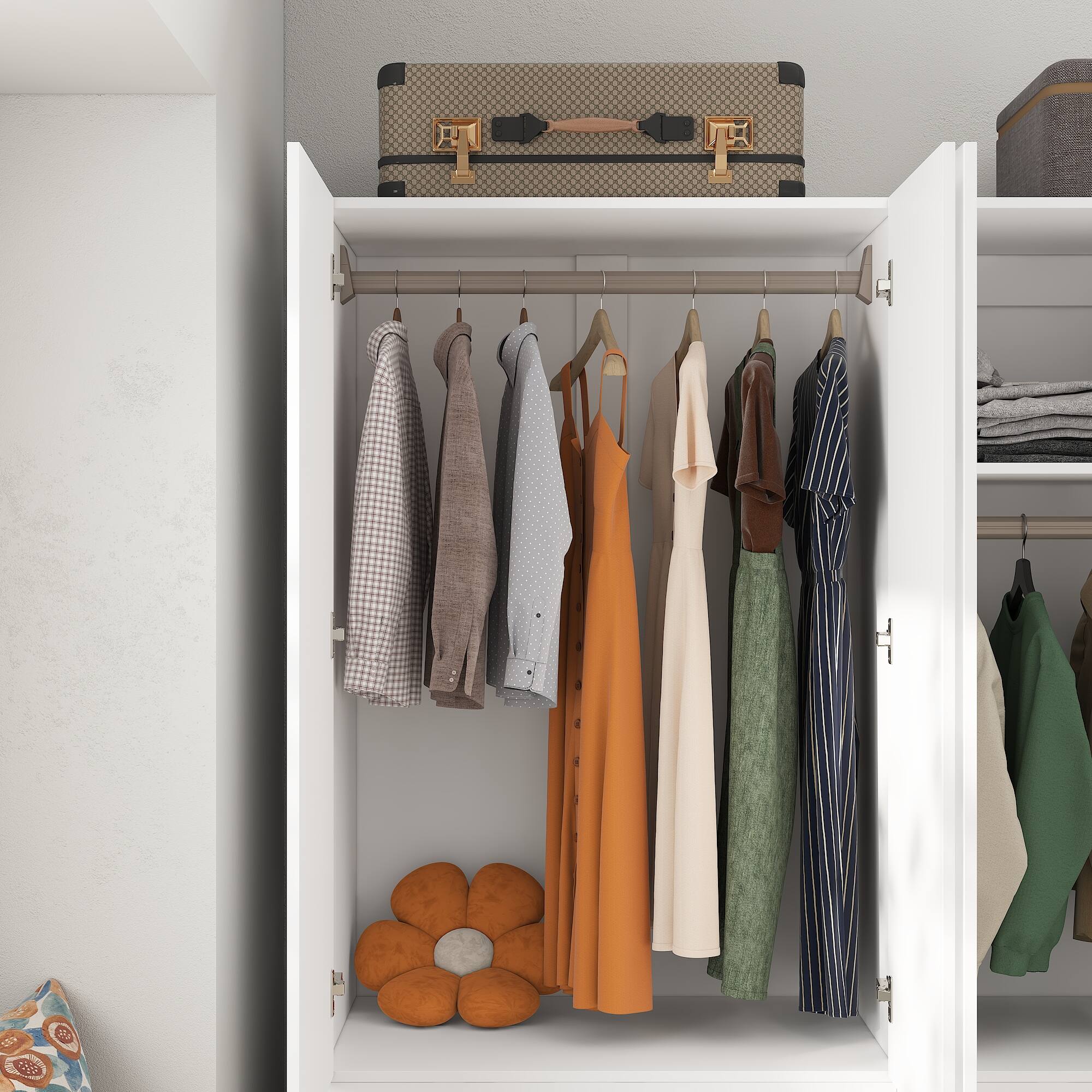 Alt View 5. Famapy - Skin-Feel Finish Eco-Friendly Wardrobe with Multi-Compartment Storage & Hidden Compartments for Bedroom Organization - White.