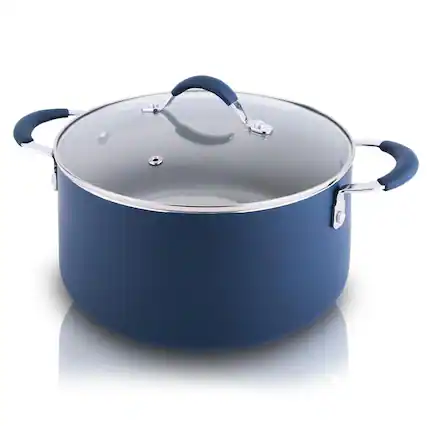 Front. NutriChef - NutriChef Dutch Oven Pot with Lid - Non-Stick Kitchen Pasta Pot with See-Through Tempered Glass Lids, 5 Quart - Blue.