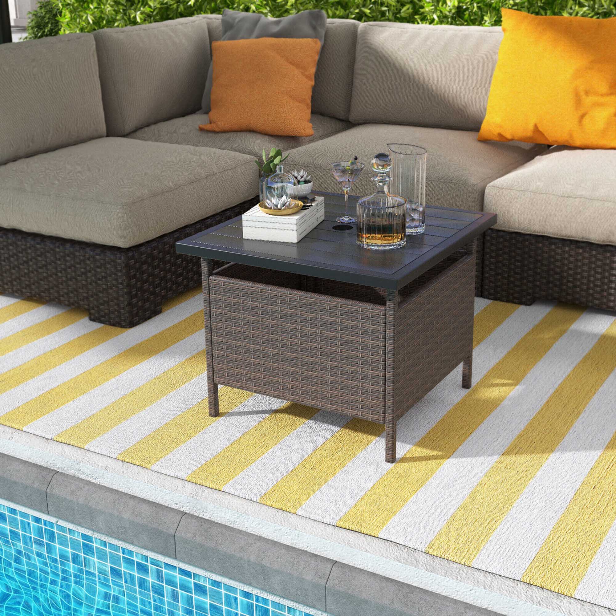 Alt View 4. Gymax - Gymax 22'' Patio Rattan Square Side End Table Garden Bistro Umbrella Stand Table W/Hole - Mix Brown,Black.