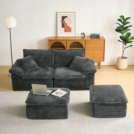Electra Tech Xpress - 81" Boneless Cloud Couches for Living Room,Oversized Loveseat with Removable Ottoman,No Assembly - Gray