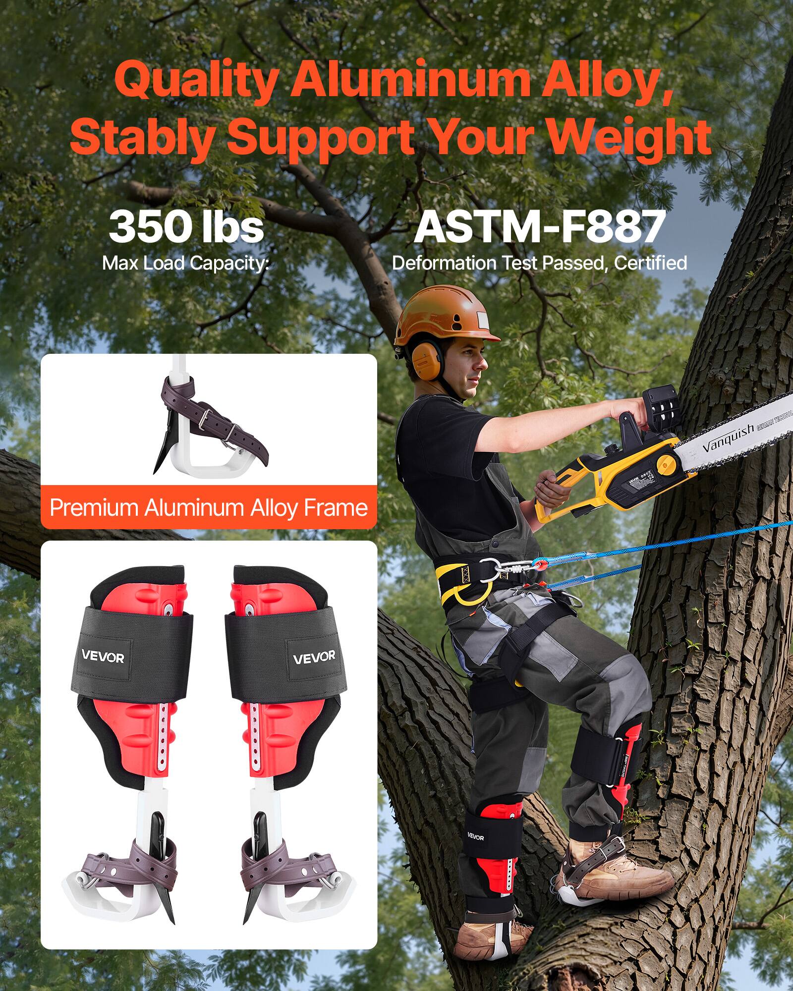 Quality Aluminum Alloy, Stably Support Your Weight  
350 lbs Max Load Capacity: ASTM-F887 Deformation Test Passed, Certified  
Premium Aluminum Alloy Frame  
VEVOR