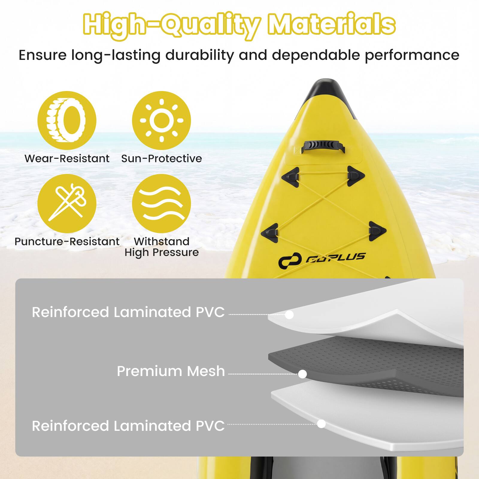 High-Quality Materials Ensure long-lasting durability and dependable performance

- Wear-Resistant
- Sun-Protective
- Puncture-Resistant
- Withstand High Pressure

COPLUS

Reinforced Laminated PVC
Premium Mesh
Reinforced Laminated PVC
