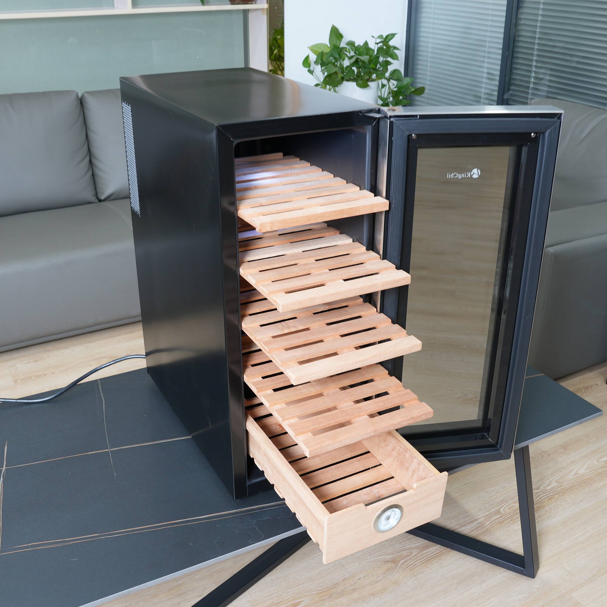 Alt View 8. KingChii - 33L Thermoelectric Cigar Humidor Storage Cabinet with Temp Control, Spanish Cedar Shelves and Hygrometer(250 Capacity) - Black.