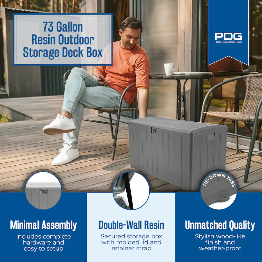 Plastic Development Group 73 Gallon Resin Outdoor Storage Deck Box ...
