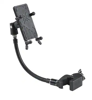 Front. Gibraltar Hardware - Smartphone Holder with Gooseneck and Multi Mount Clamp, with Flexible 9-Inch Arm and Expandable Grip - Black.