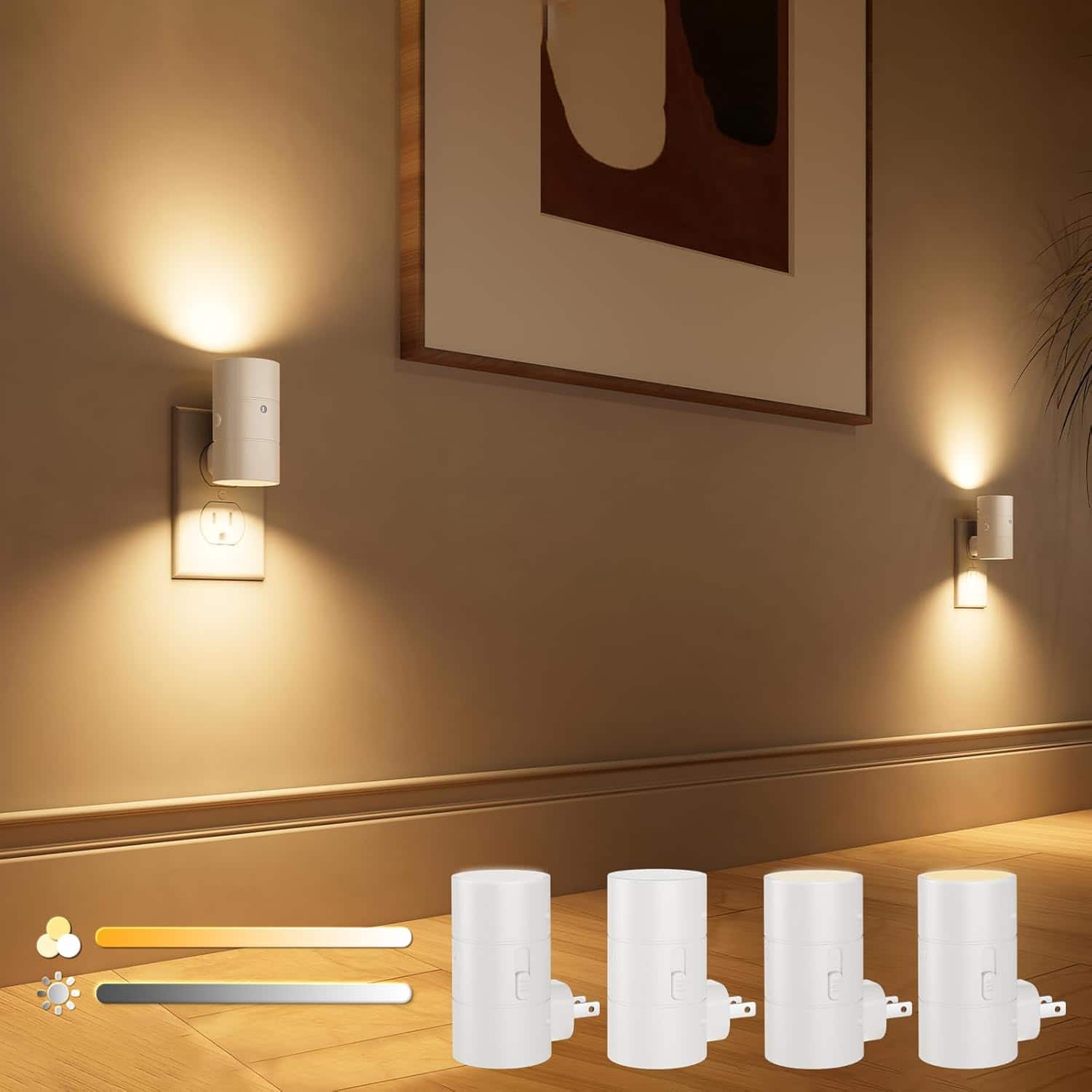 FINEAK - Dimmable LED Night Lights Plug into Wall (4 Pack) - White