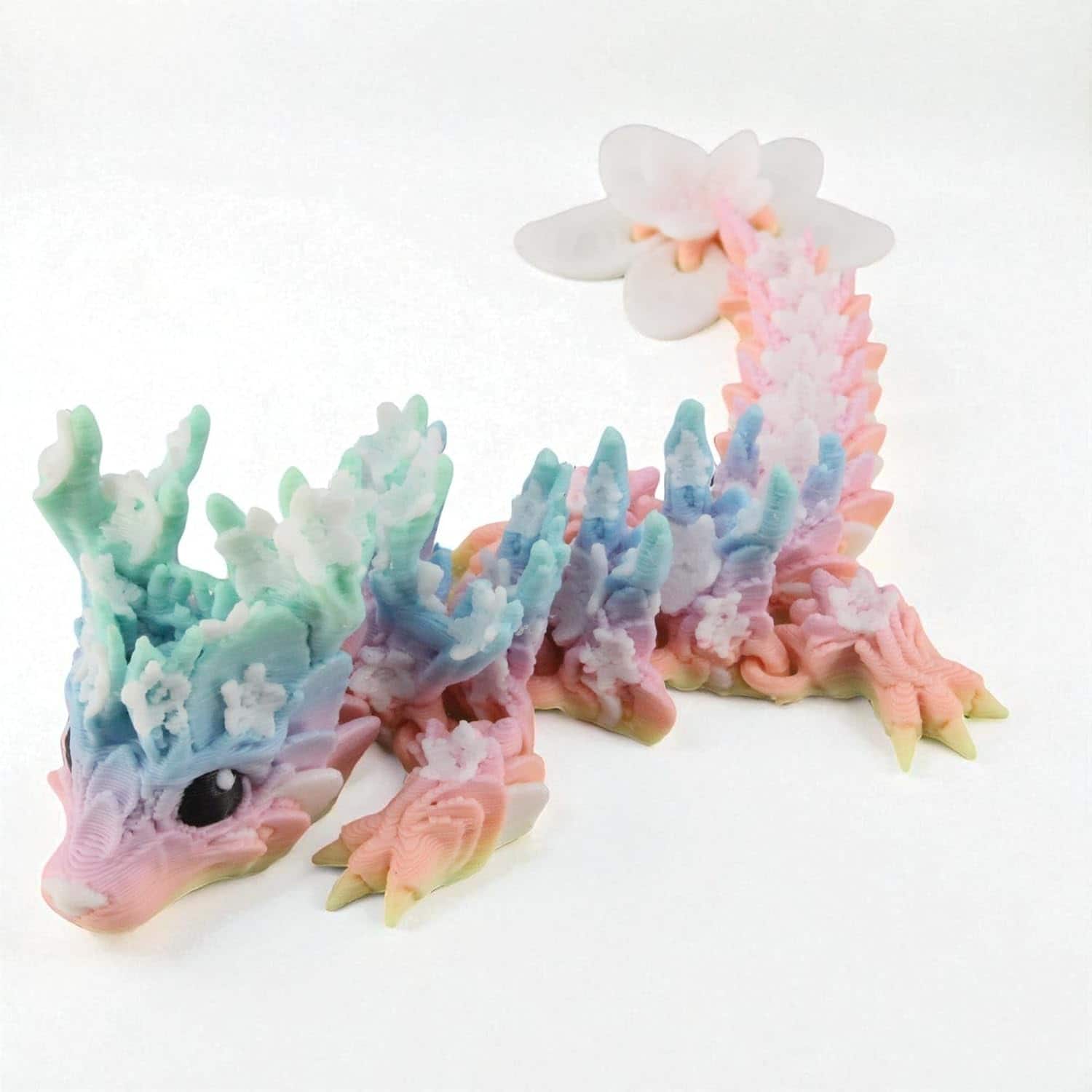 JuzToys - Mini Articulated 3D Printed Dragon, Cute Baby Blossom Dragon, Poseable Fidget Toy 4.5" | Made in USA by PowerTRC - Multicolored