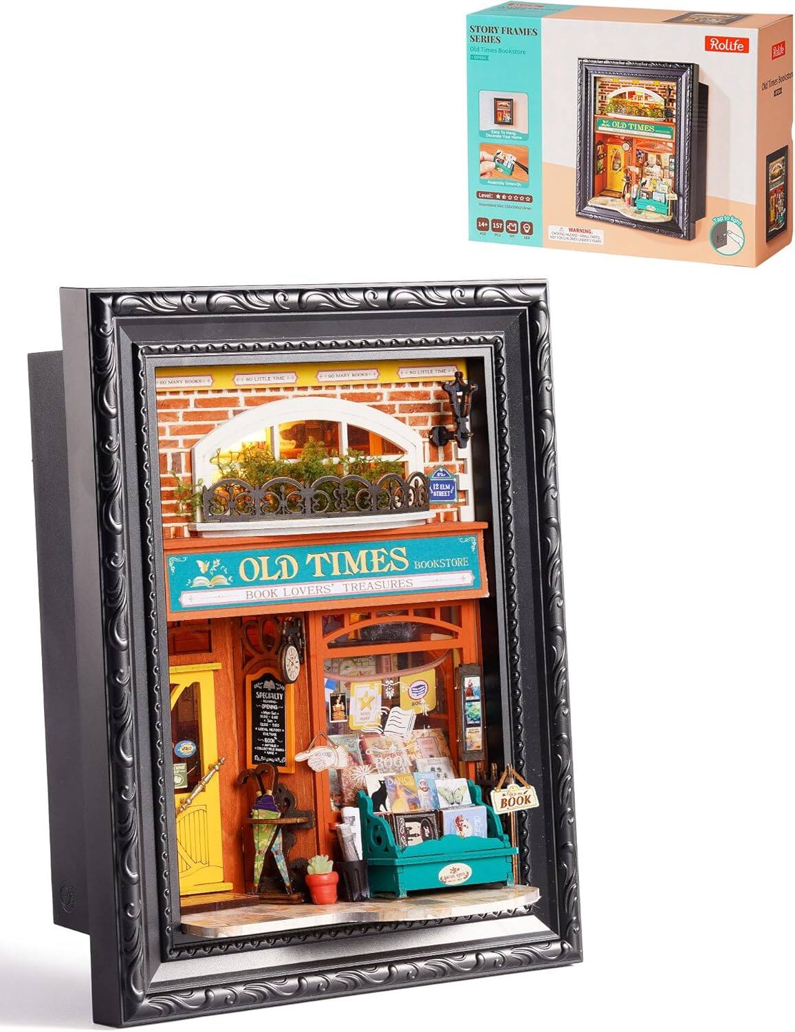 STORY FRAMES SERIES  
Old Times Bookstore  
Rolife  

OLD TIMES  
BOOK LOVERS' TREASURES BOOKSTORE  

WARNING: CHOKING HAZARD - Small parts. Not for children under 3 years.  

24150 M  
0  
WARNONG  
MIY  
EUCO  
SOEOM  
EM  
HMIT  
OLD TIMES BOOKSTORE LOVERS TREASURES BOOK SPECIALTY