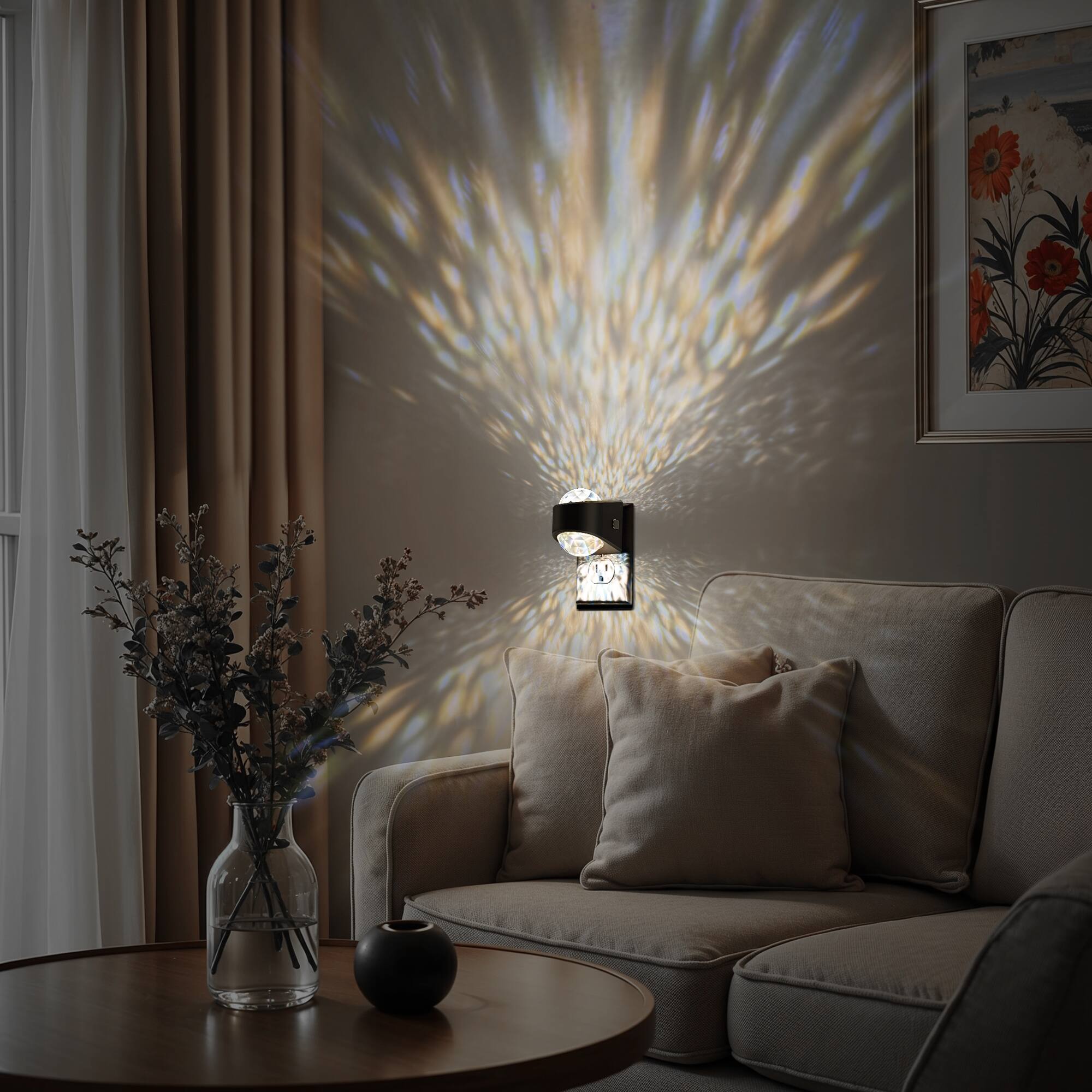 Alt View 4. Jandcase - JANDCASE 2W Plug-in Night Light, 3CCT + Amber Color , Diamond Lens Projection, Color Memory, Dusk-to-Dawn Sensor - Black.