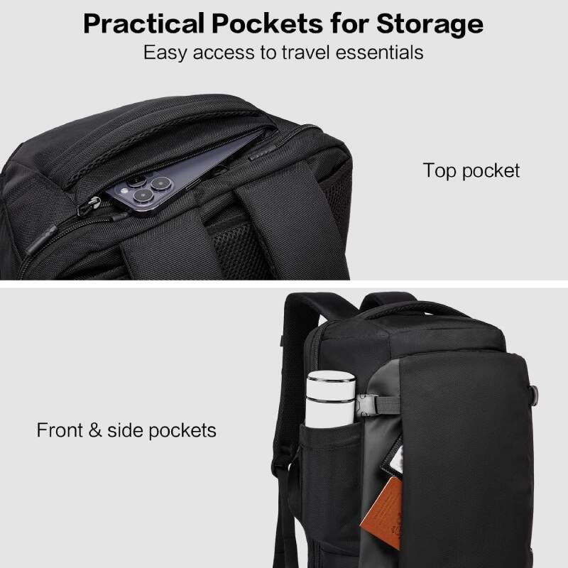 Practical Pockets for Storage
Easy access to travel essentials
Top pocket
Front & side pockets