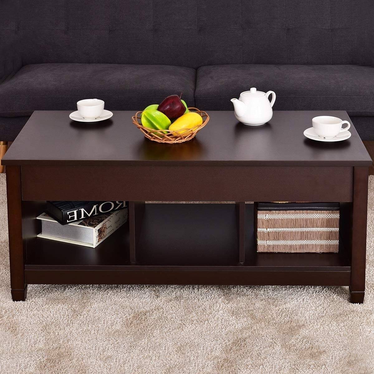 Back. Hivvago - Brown Wood Lift Top Coffee Table with Hidden Storage Space - Brown.