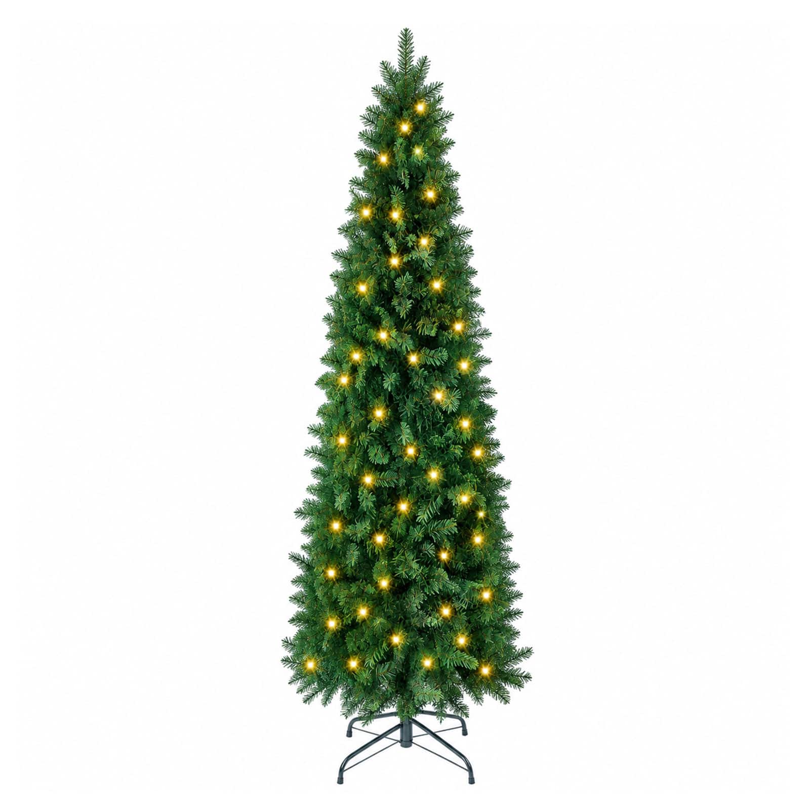 Sweetcrispy - Pre-lit Slim Artificial Christmas Tree with LED Lights 8 Light Modes - Green