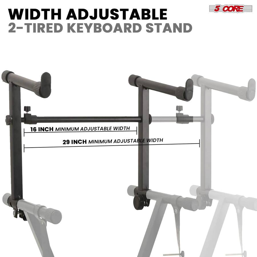 5 CORE 2 Tier Keyboard Stand Double X Style Adjustable Electric Piano ...