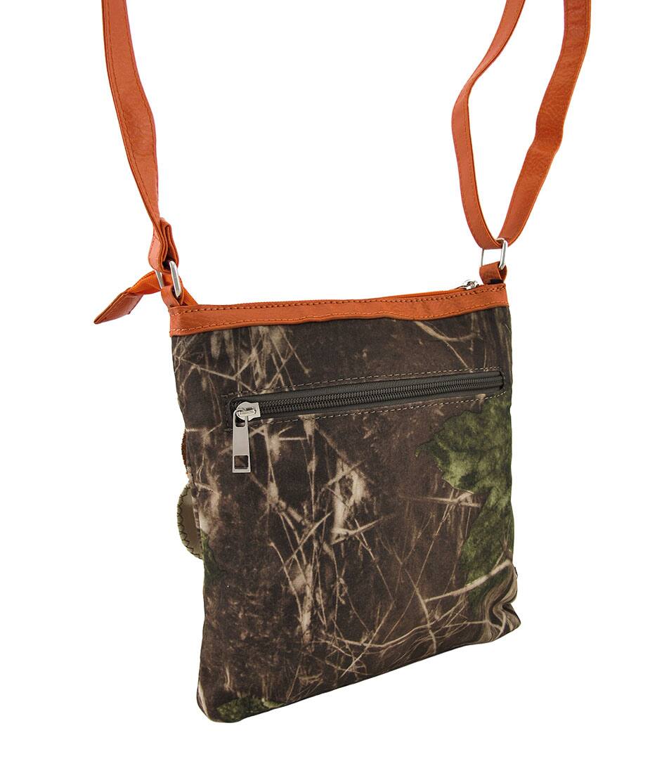 Alt View 1. Zeckos - Forest Camouflage Cross Body Bag with Flower - Orange.