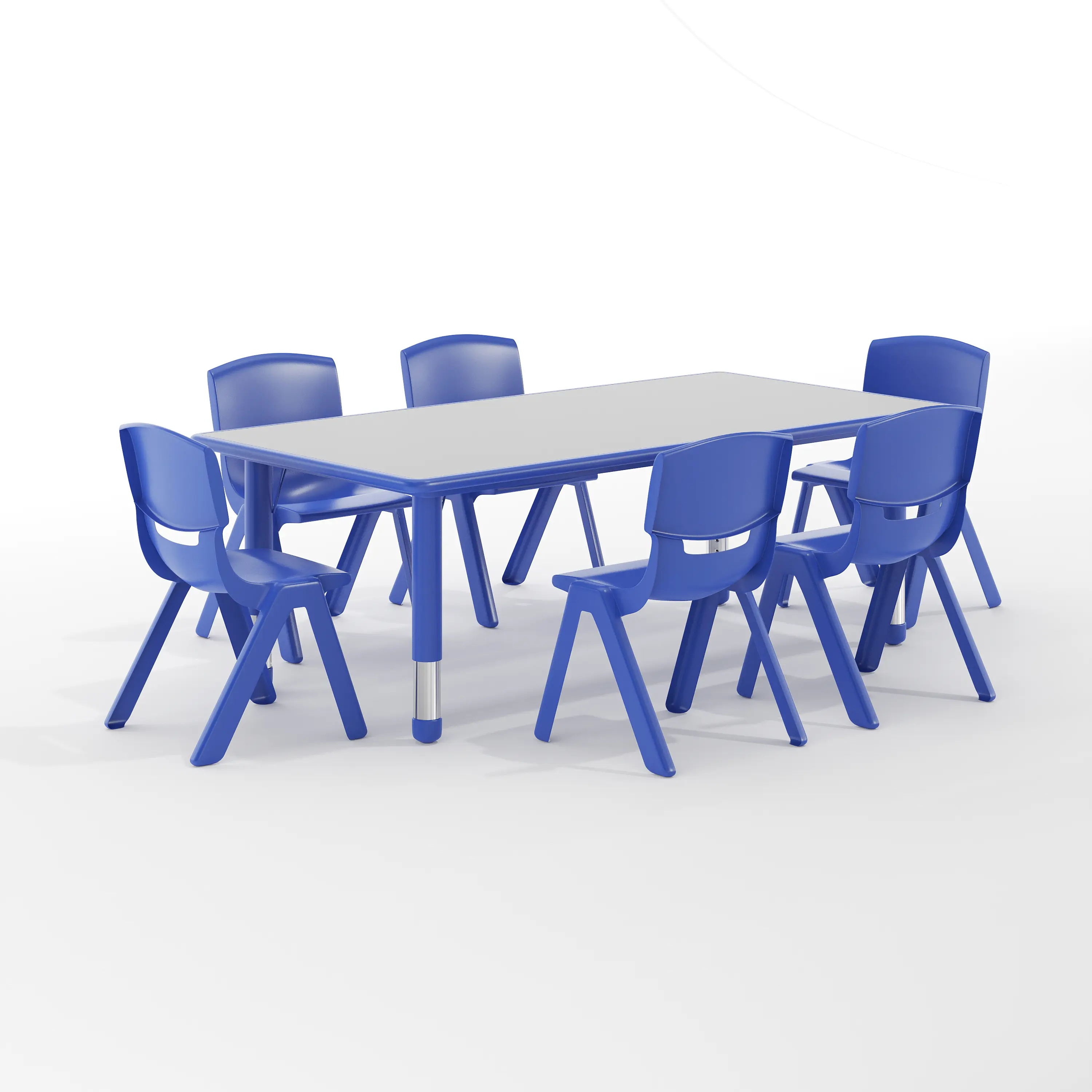 Alt View 1. Emma + Oliver - 23.625"W x 47.25"L Rectangular Plastic Height Adjustable Activity Table Set with 6 Chairs - Blue.