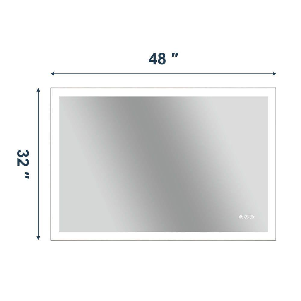 Angle. Kadyn - 48x32 Inch Extra Wide Rectangle LED Bathroom Mirror with Black Frame - Black.