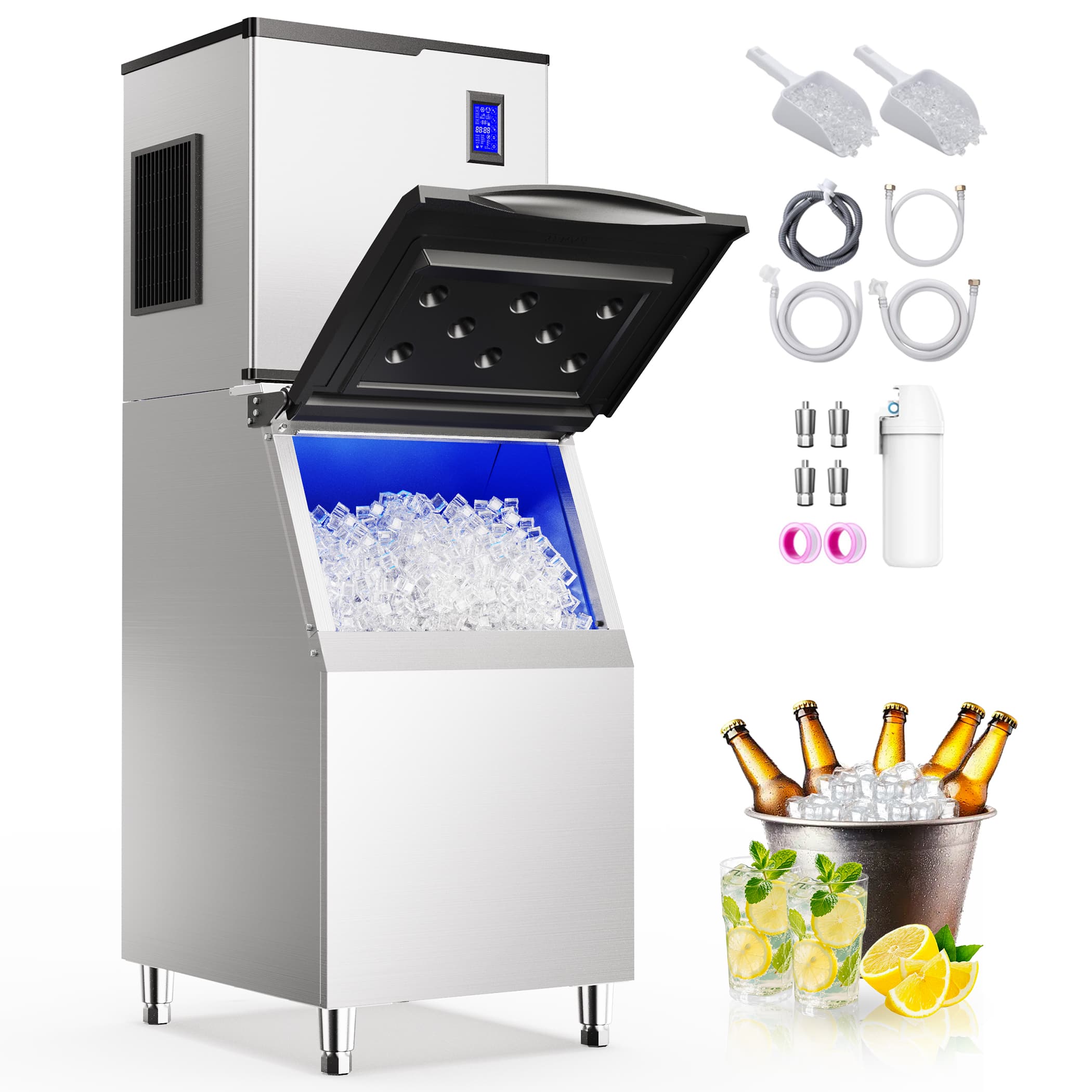 Coolake - 22“ Commercial Freestanding Ice Maker Machine 550lbs/24H with 360lbs Storage Bin for Restaurant Bar Hotel Party - Stainless Steel price history on PriceWatchPro