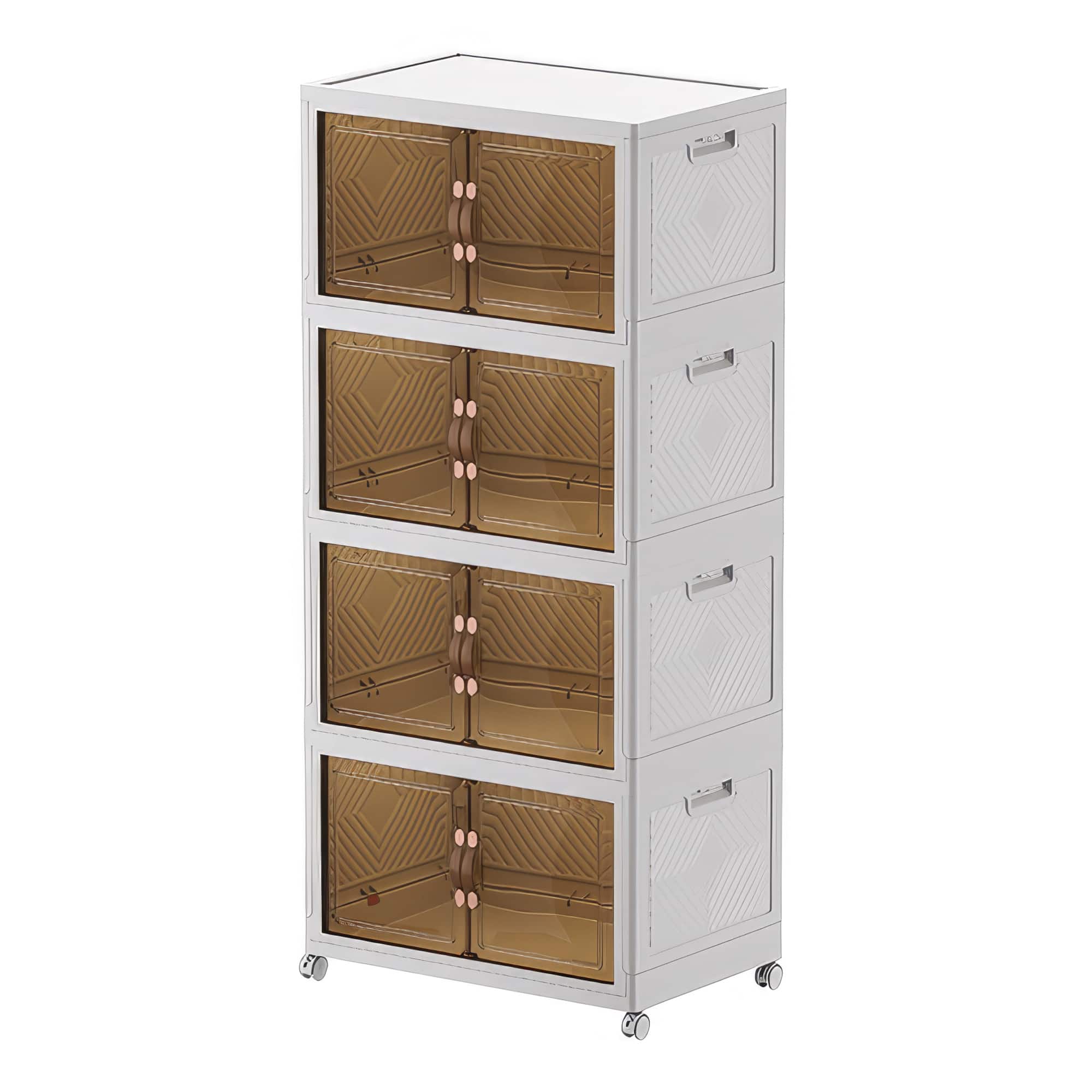 FC Design - Large 4-Tier 19.7"W Storage Bins with Double-Door Stackable Organizer with Wheels