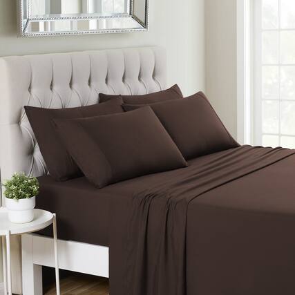 Front. Sweet Home Collection - Deluxe Microfiber Sheet Set with Bonus Pillowcases, Ultra Soft 1500 Series, California King - Brown.