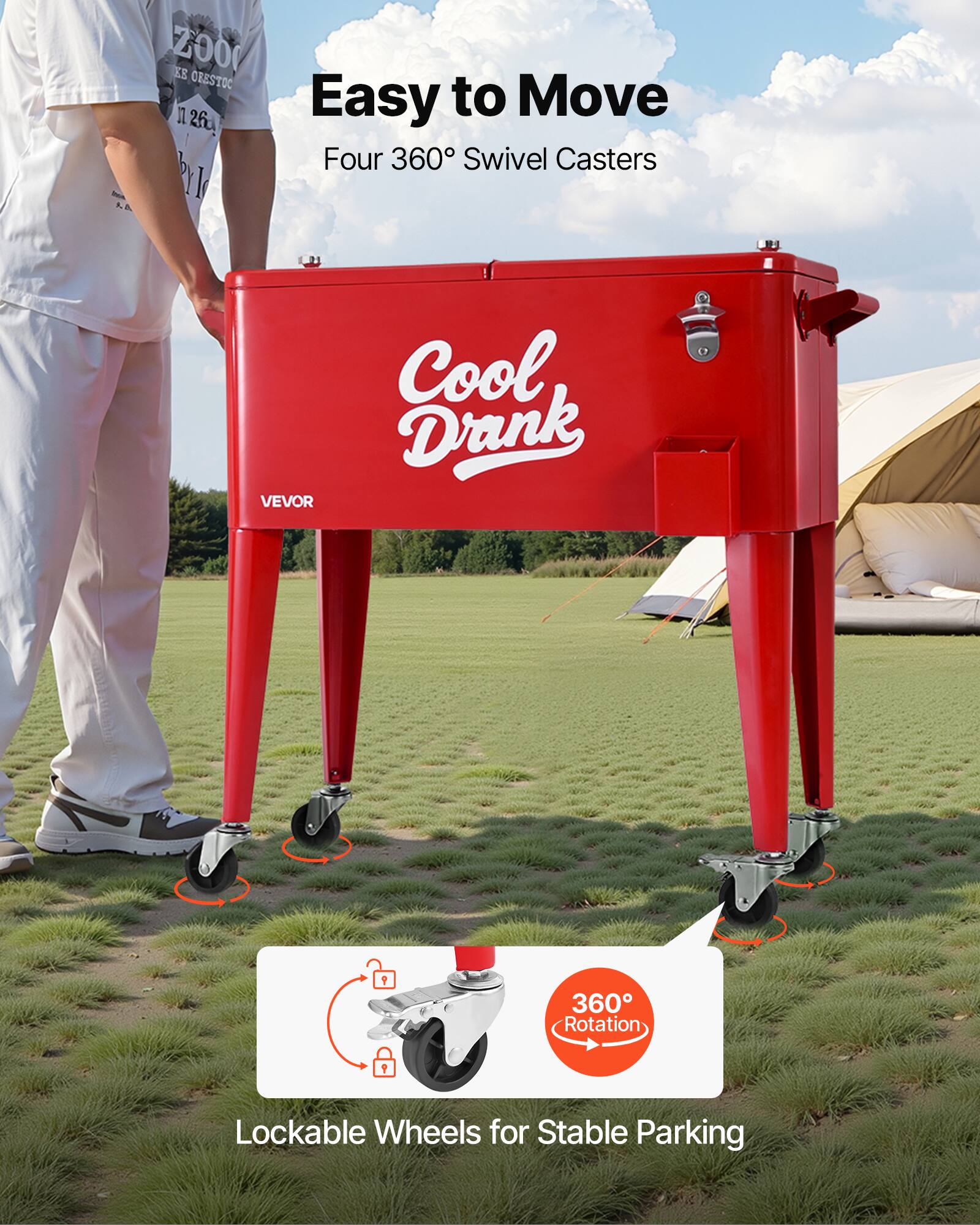 Easy to Move  
Four 360° Swivel Casters  

Lockable Wheels for Stable Parking  
360° Rotation