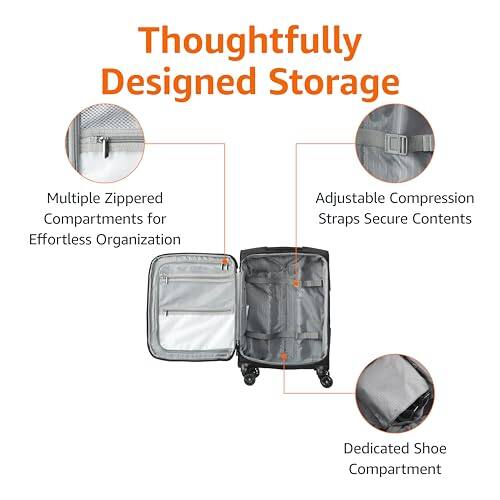 Thoughtfully Designed Storage

- Multiple Zippered Compartments for Effortless Organization
- Adjustable Compression Straps Secure Contents
- Dedicated Shoe Compartment