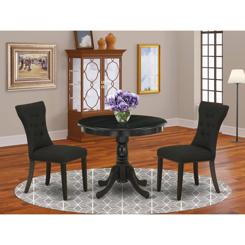 Back. East West Furniture - Dining Room Set Wirebrushed Black - Brown.