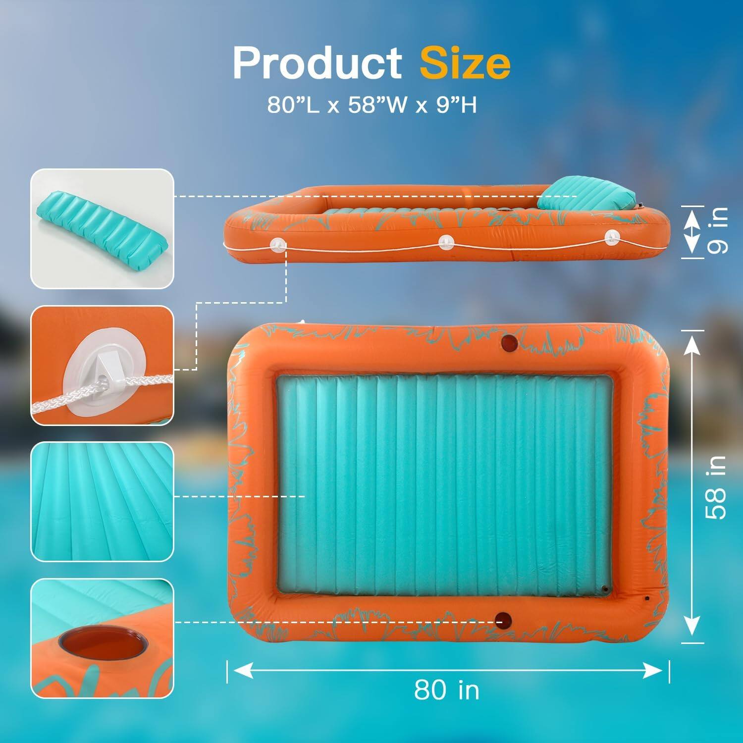 Product Size: 80"L x 58"W x 9"H