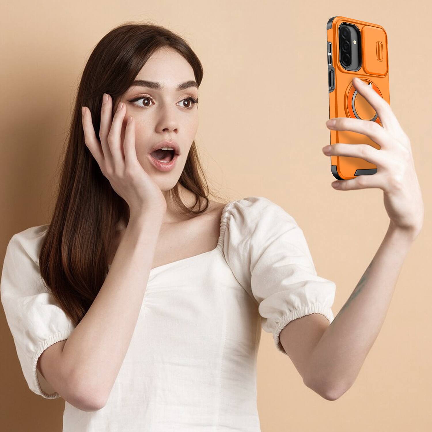 Alt View 6. UUCOVER - For Samsung Galaxy A36/A37/A56 5G Magnetic Case with Slide Camera Lens Cover & 360° Ring Stand, Drop Protection Shell - Orange.